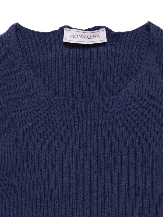 Monnalisa: Cotton knit & tulle dress - Blue - kids-girls_1 | Luisa Via Roma