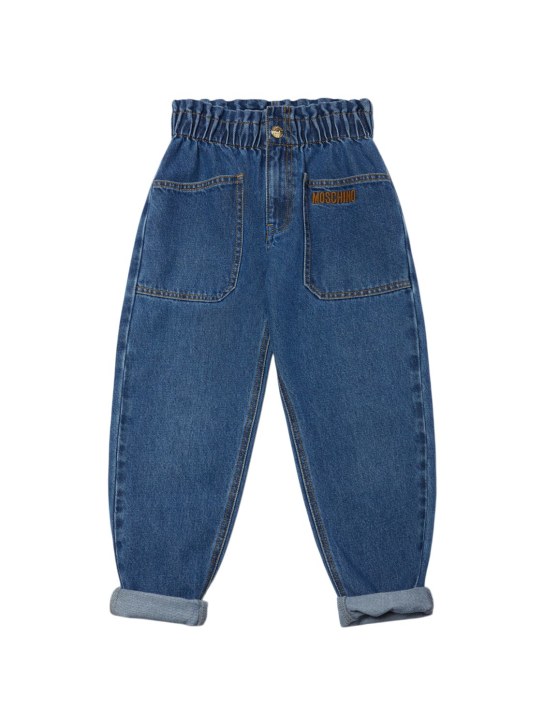 Moschino: Jeans in cotone con ricami - Blu - kids-girls_0 | Luisa Via Roma