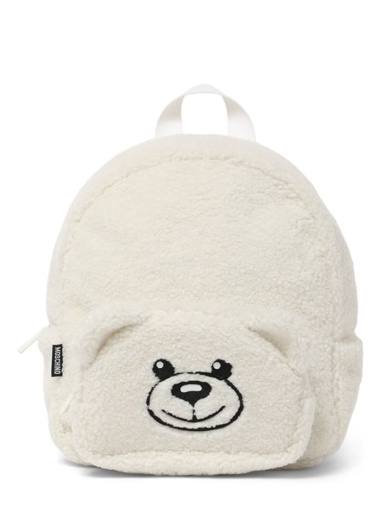 Moschino: Sac à dos ourson en peluche - Blanc - kids-girls_0 | Luisa Via Roma