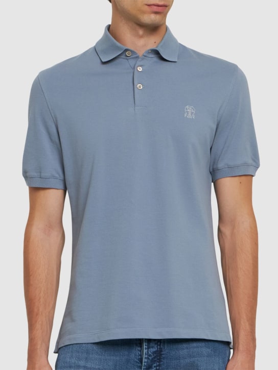 Brunello Cucinelli: Brunello Cucinelli logo piquet polo - Light Blue - men_2 | Luisa Via Roma