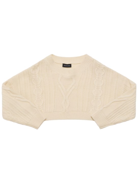 Monnalisa: Wool blend knit cropped sweater - White - kids-girls_0 | Luisa Via Roma