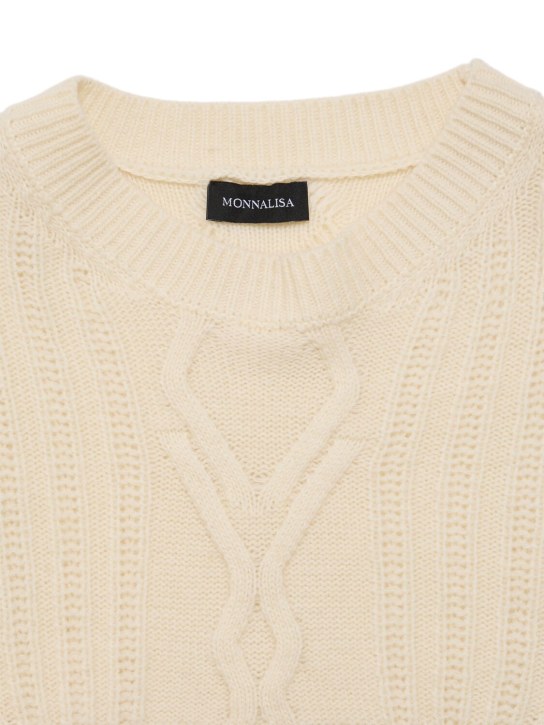 Monnalisa: Wool blend knit cropped sweater - White - kids-girls_1 | Luisa Via Roma