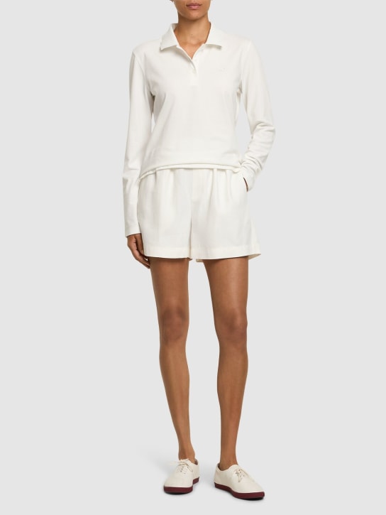 Tory Sport: Logo pleated collar piquet polo - White - women_1 | Luisa Via Roma