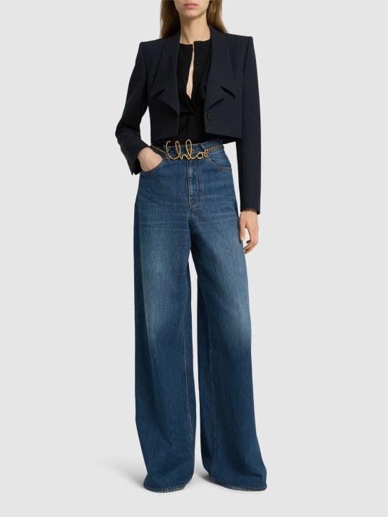 Chloé: High rise denim wide leg jeans - women_1 | Luisa Via Roma