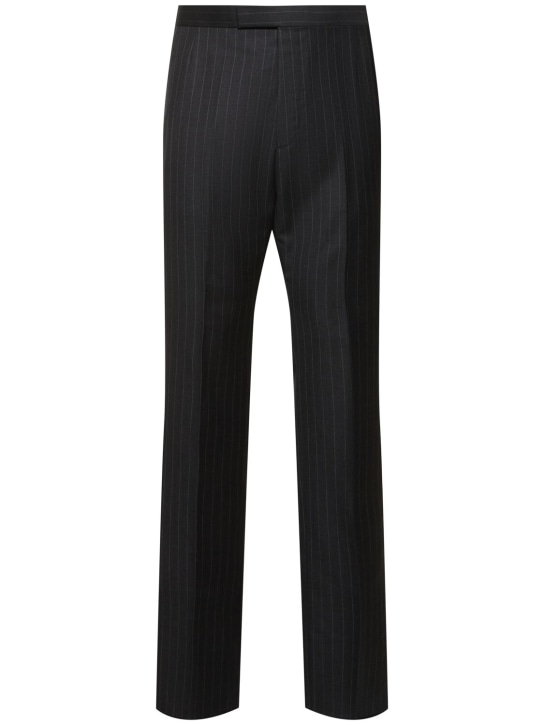 Thom Browne: Pinstriped wool formal pants - Dark Grey - men_0 | Luisa Via Roma