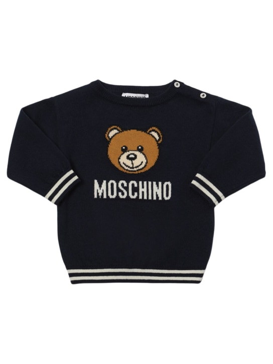 Moschino: 混棉针织毛衣 - 深蓝色 - kids-boys_0 | Luisa Via Roma