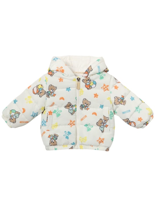 Moschino: Printed nylon puffer jacket - White - kids-girls_0 | Luisa Via Roma