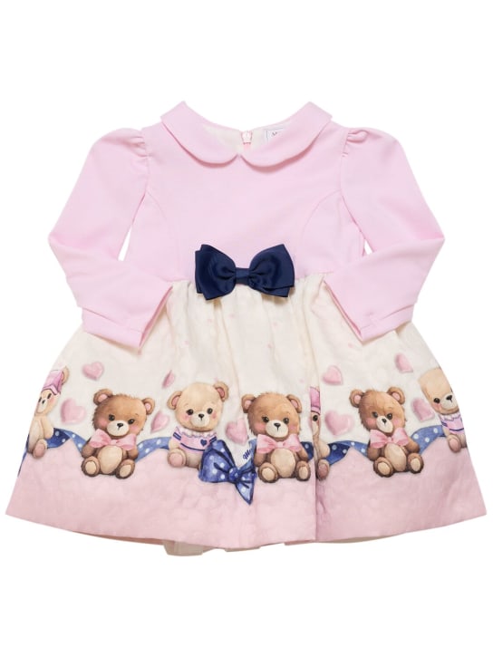 Monnalisa: 보우 어플리케 베어 프린트 드레스 - Pink/Multicolor - kids-girls_0 | Luisa Via Roma