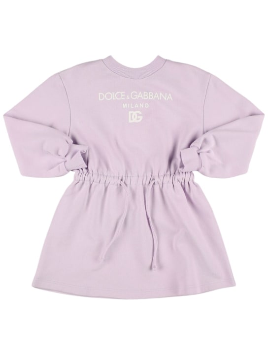 Dolce&Gabbana: Logo棉质平纹针织连衣裙 - 浅紫色 - kids-girls_0 | Luisa Via Roma