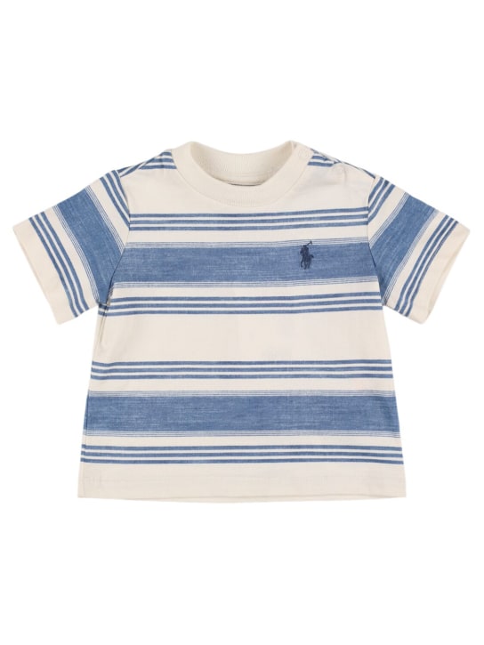 Polo Ralph Lauren: T-shirt in jersey di cotone con logo - Bianco/Azzurro - kids-boys_0 | Luisa Via Roma