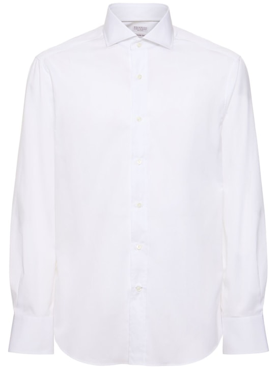 Brunello Cucinelli: Cotton twill shirt - White - men_0 | Luisa Via Roma