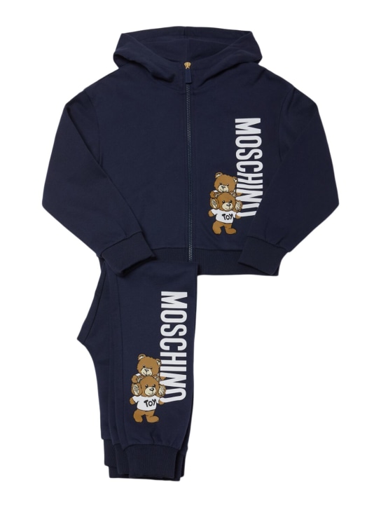 Moschino: Sweat-shirt & pantalon en jersey de coton - Bleu Foncé - kids-girls_0 | Luisa Via Roma