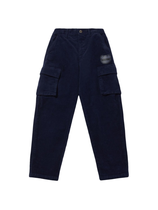 Moschino: Pantaloni cargo in cotone - Blu Scuro - kids-boys_0 | Luisa Via Roma