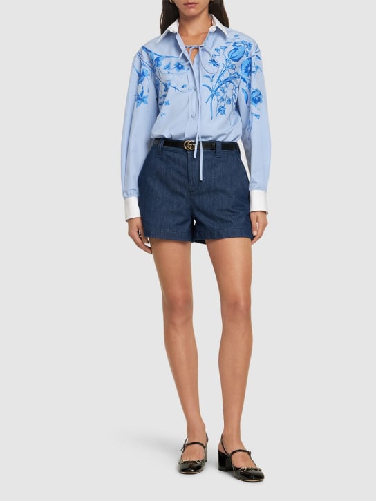 Gucci: Camisa de popelina de algodón - Azul Claro - women_1 | Luisa Via Roma