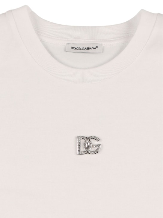 Dolce&Gabbana: 印花棉质平纹针织T恤 - 白色 - kids-girls_1 | Luisa Via Roma