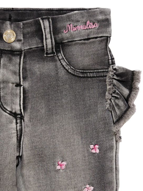 Monnalisa: Embellished stretch cotton jeans - Gri - kids-girls_1 | Luisa Via Roma