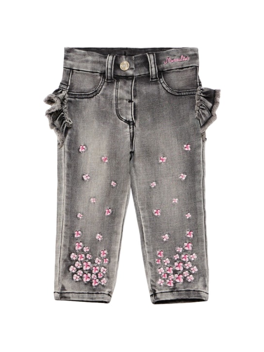 Monnalisa: Jeans in cotone stretch con decorazioni - Grigio - kids-girls_0 | Luisa Via Roma