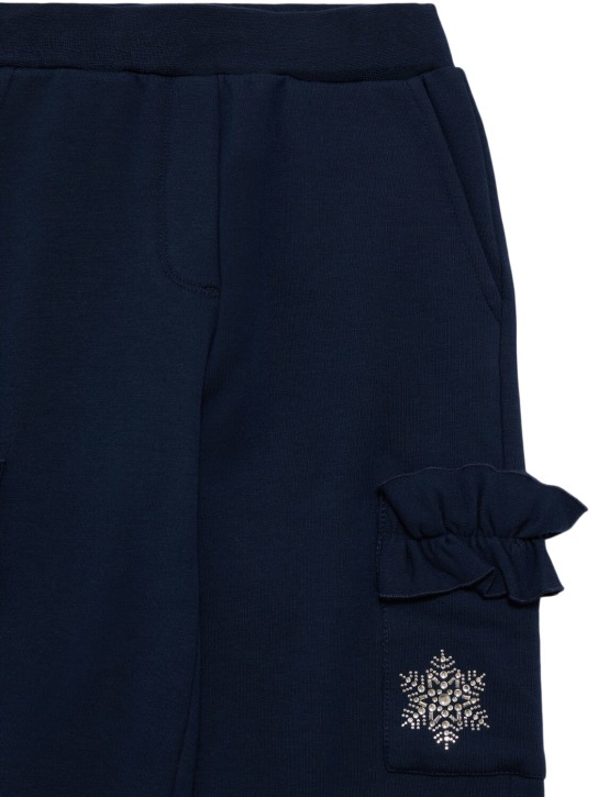 Monnalisa: Embellished cotton cargo sweatpants - Dark Blue - kids-girls_1 | Luisa Via Roma