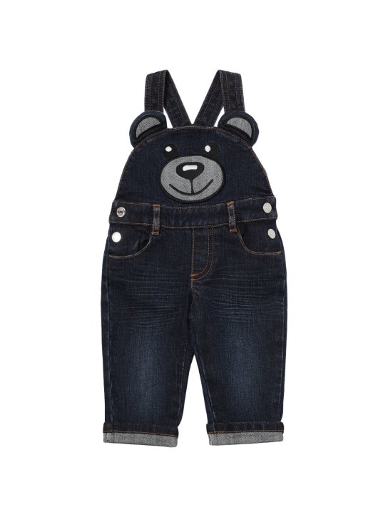 Moschino: Cotton t-shirt & overalls - Grey/Blue - kids-girls_1 | Luisa Via Roma