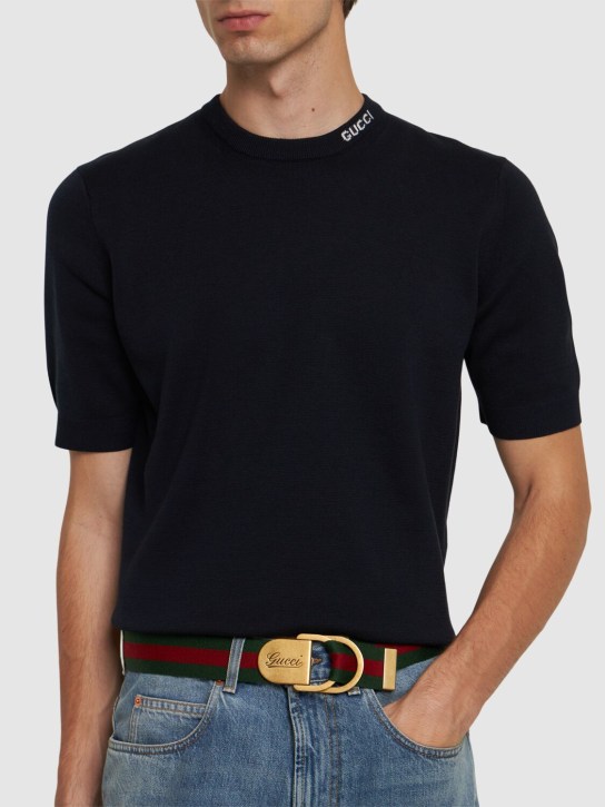 Gucci: 4cm D ring reversible leather belt - Green/Red - men_1 | Luisa Via Roma