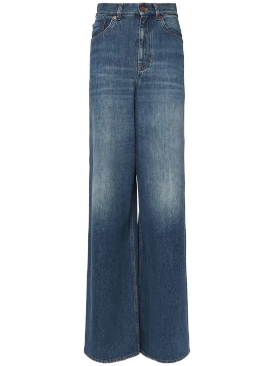 Chloé: High rise denim wide leg jeans - women_0 | Luisa Via Roma