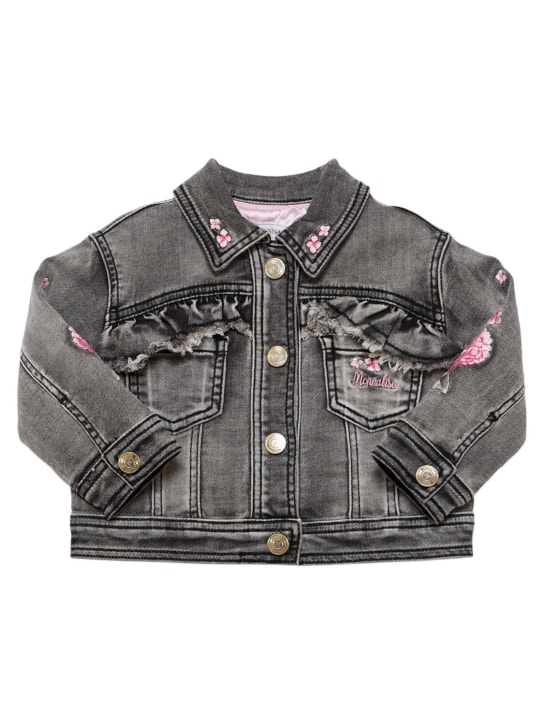 Monnalisa: Embroidered cotton blend denim jacket - Gri - kids-girls_0 | Luisa Via Roma