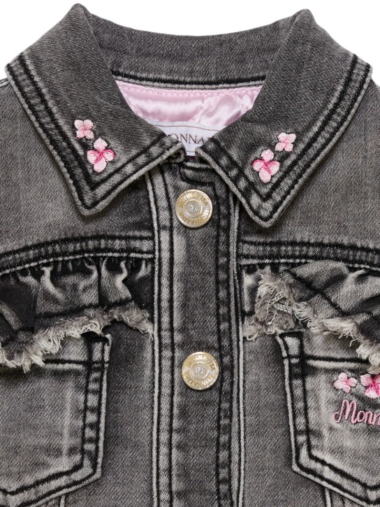 Monnalisa: Embroidered cotton blend denim jacket - Gri - kids-girls_1 | Luisa Via Roma