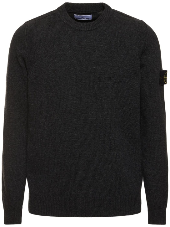 Stone Island: Wool blend crewneck sweater - Charcoal - men_0 | Luisa Via Roma