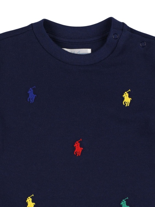 Polo Ralph Lauren: Camiseta de jersey de algodón con logo bordado - Azul Marino - kids-girls_1 | Luisa Via Roma