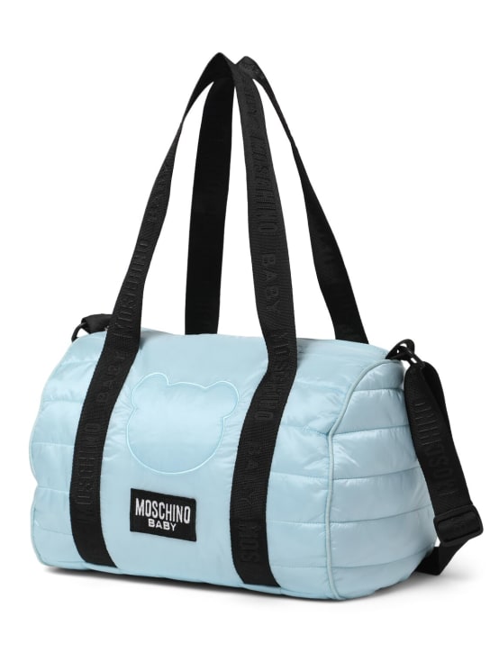 Moschino: Printed nylon changing bag w/ mat - Light Blue - kids-girls_1 | Luisa Via Roma