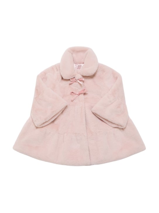 Monnalisa: Faux fur coat w/bow appliqué - Pink - kids-girls_0 | Luisa Via Roma