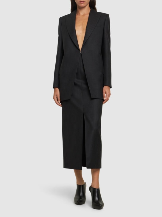 Alexander McQueen: Pinstripe wool midi skirt - Grey - women_1 | Luisa Via Roma