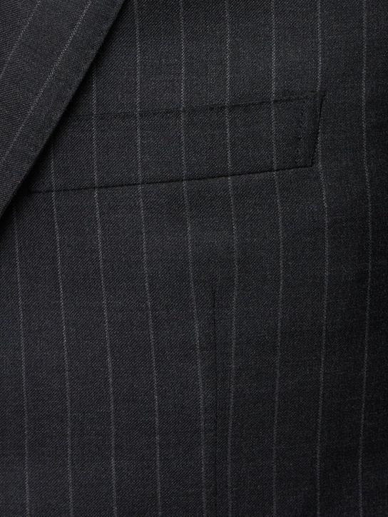 Thom Browne: Classic pinstripe wool blazer - Dark Grey - men_1 | Luisa Via Roma