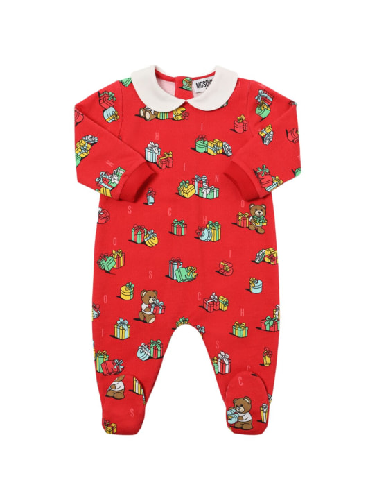 Moschino: Tutina e cuffietta in cotone - Rosso/Multi - kids-girls_1 | Luisa Via Roma