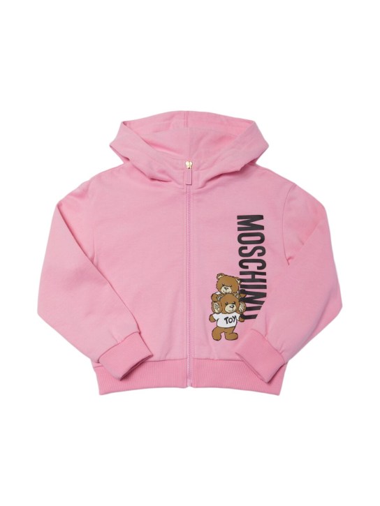 Moschino: Sudadera y pantalones de felpa de algodón - Rosa - kids-girls_1 | Luisa Via Roma