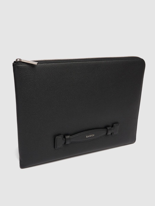 Gucci: Gucci script leather business pouch - Siyah - men_1 | Luisa Via Roma