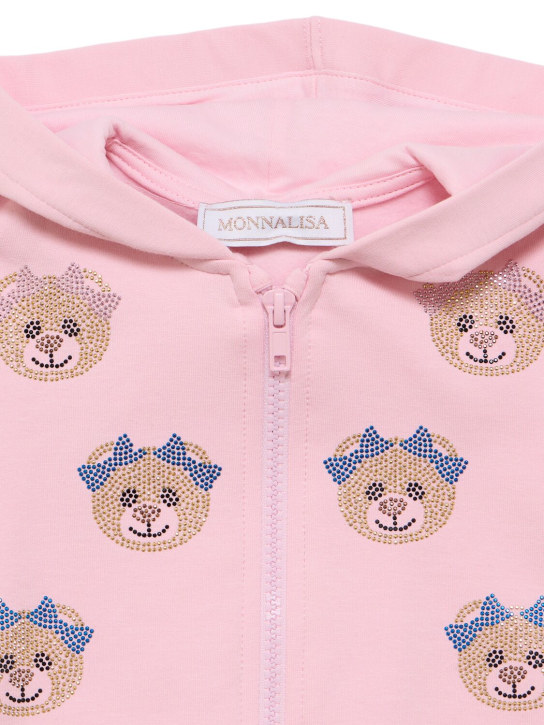 Monnalisa: Embroidered cotton full-zip hoodie - Pink - kids-girls_1 | Luisa Via Roma