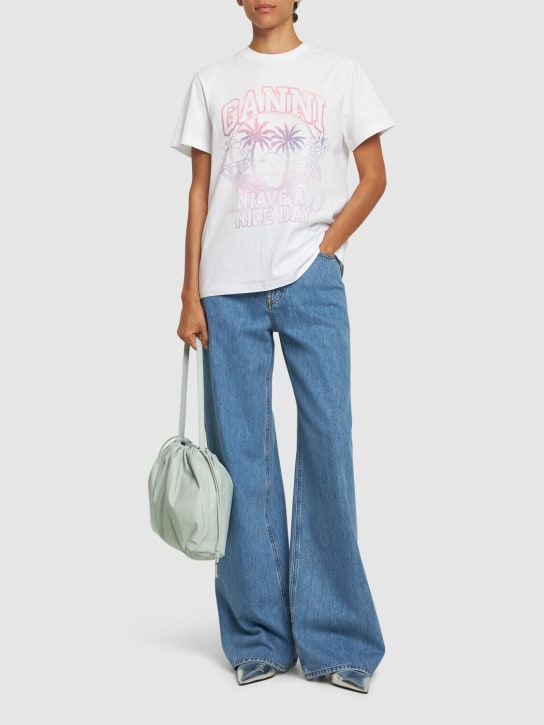 GANNI: Lässiges Basic-Jersey-T-Shirt mit Druck - Weiß - women_1 | Luisa Via Roma