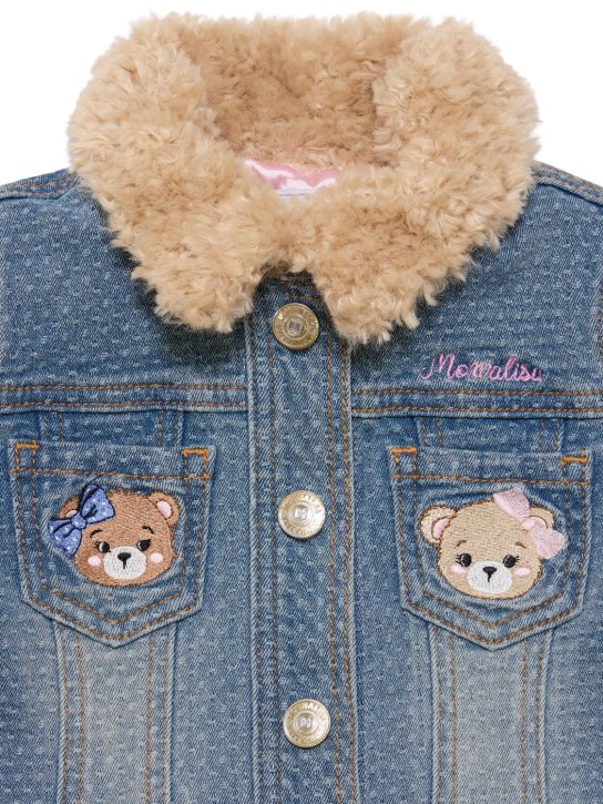 Monnalisa: Cotton denim & faux fur teddy jacket - Mavi - kids-girls_1 | Luisa Via Roma
