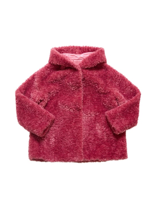Monnalisa: Poly faux fur hooded jacket - Pembe - kids-girls_0 | Luisa Via Roma