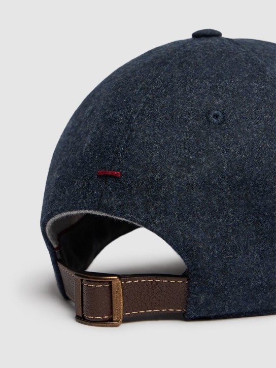 Brunello Cucinelli: Logo wool flannel baseball cap - Black - men_3 | Luisa Via Roma