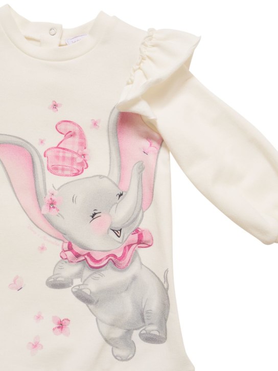 Monnalisa: Dumbo print cotton blend jersey dress - Beyaz - kids-girls_1 | Luisa Via Roma