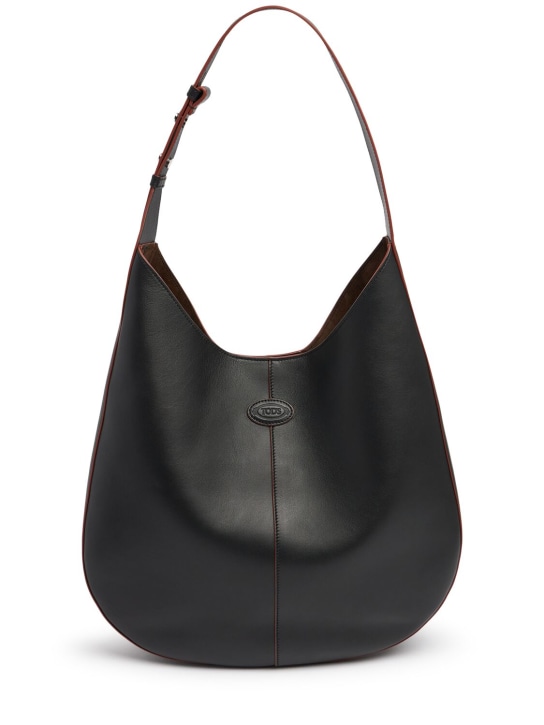 Tod's: Medium Di Hobo leather shoulder bag - Siyah - women_0 | Luisa Via Roma