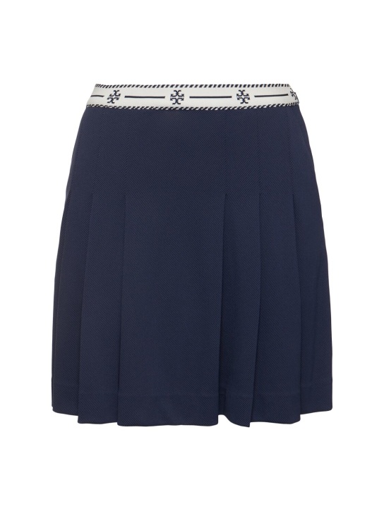 Tory Sport: Minigonna in nylon plissé con logo - Navy - women_0 | Luisa Via Roma
