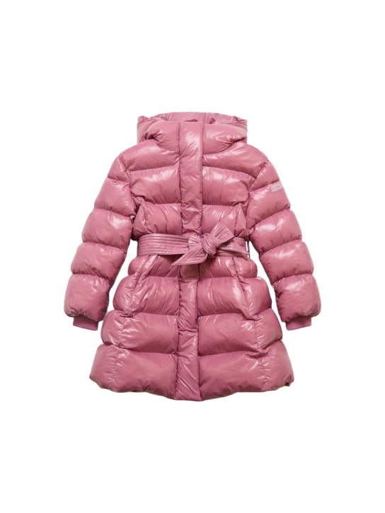 Monnalisa: Hooded poly puffer jacket w/ belt - Pembe - kids-girls_0 | Luisa Via Roma