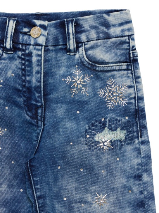 Monnalisa: Embellished cotton jeans - Blue - kids-girls_1 | Luisa Via Roma