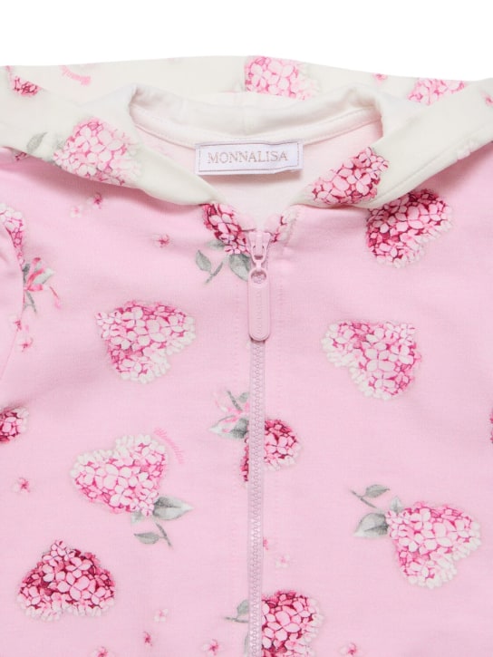 Monnalisa: Printed cotton full-zip hoodie - Pink - kids-girls_1 | Luisa Via Roma