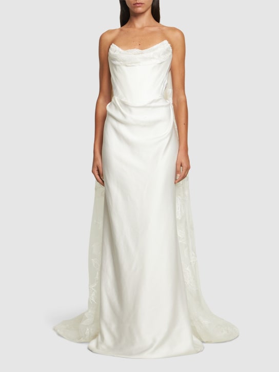 Vivienne Westwood: Galaxy satin cape corset bridal gown - women_1 | Luisa Via Roma