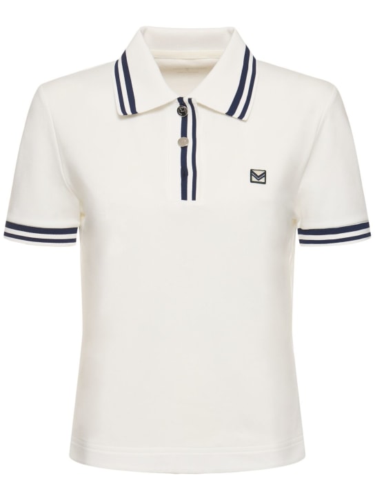 Tory Sport: Performance piquet cotton blend polo - White/Blue - women_0 | Luisa Via Roma