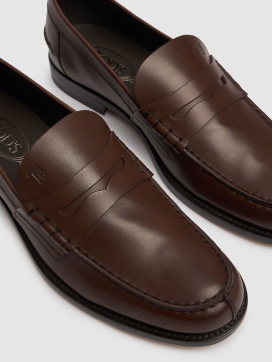 Tod's: Penny leather loafers - Brown - men_3 | Luisa Via Roma